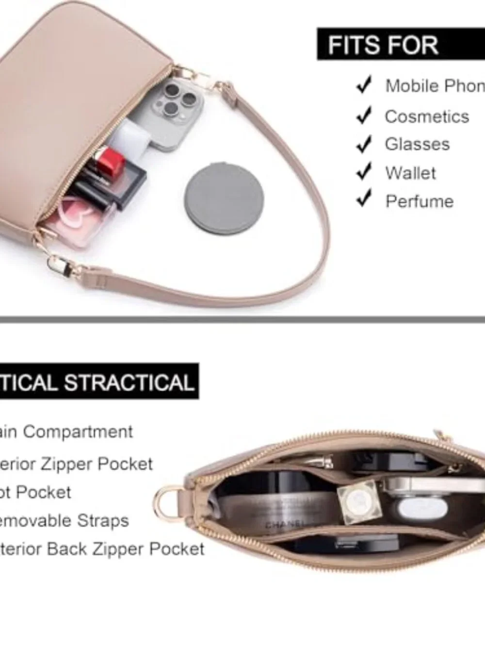 Vegan Leather Hobo Shoulder Bag Crossbody Purse Zipper Closure